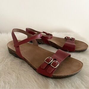 Dansko Women's Red leather strap Buckle Slingback Sandals